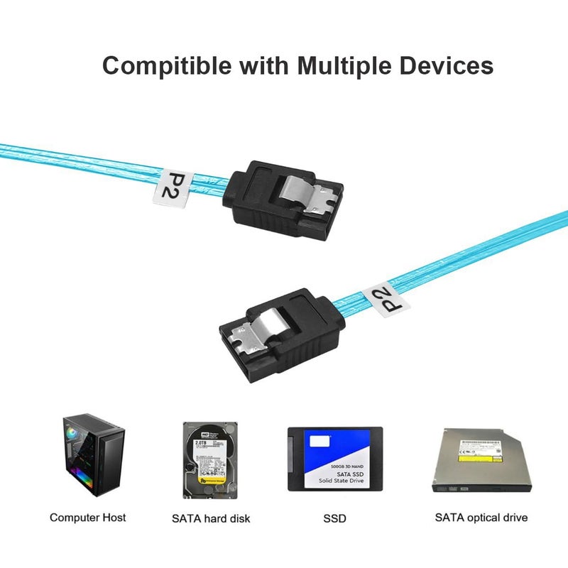 ADCAUDX كابل SATA-III: 24 بوصة، 3 عبوات كابل SATA رفيع مرن 2 قدم مستقيم 6Gbps بيانات مع قفل لتوصيل SSD و HDD ومحركات الأقراص، أزرق (0.6 م) - Image 5